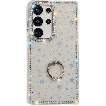 Samsung Galaxy S25 Ultra CrystalGlow Hybrid Hoesje met Ringhouder - Sterren / Doorzichtig