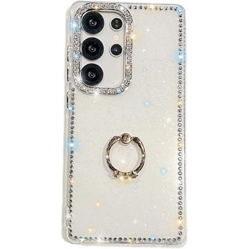 Samsung Galaxy S25 Ultra CrystalGlow Hybride Hoesje met Ringhouder - Wit