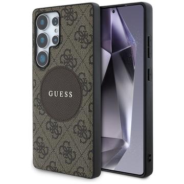 Samsung Galaxy S25 Ultra Guess 4G Rond Patch Classic Logo hoesje - MagSafe Compatibel - Bruin