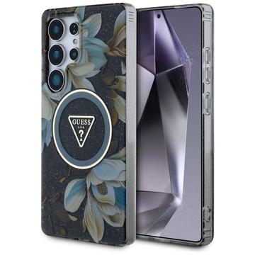 Samsung Galaxy S25 Ultra Guess Glitter Flowers Triangle Buttons MagSafe hoesje