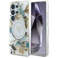 Samsung Galaxy S25 Ultra Guess Glitter Flowers Triangle Buttons MagSafe Hoesje - Wit