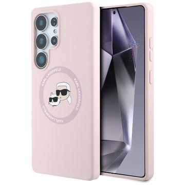 Samsung Galaxy S25 Ultra Karl Lagerfeld Double Heads MagSafe Vloeibare siliconen hoesje - Roze