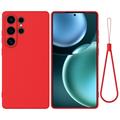 Samsung Galaxy S25 Ultra Vloeibare siliconen hoesje met polsbandje - Rood