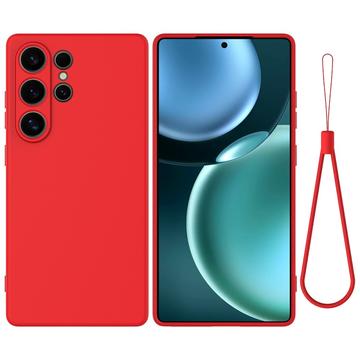 Samsung Galaxy S25 Ultra Vloeibare siliconen hoesje met polsbandje - Rood