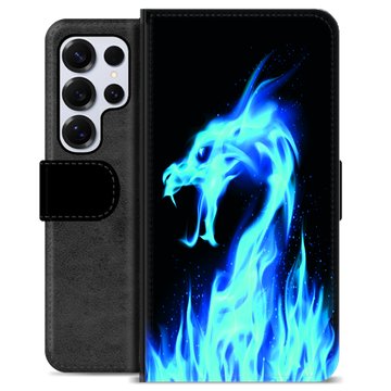 Samsung Galaxy S25 Ultra Premium Portemonnee Hoesje - Blauwe Vuurdraak