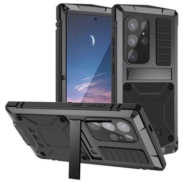 Samsung Galaxy S25 Ultra R-Just Premium Hoesje met Kickstand & Schermbeschermer van gehard glas - Zwart