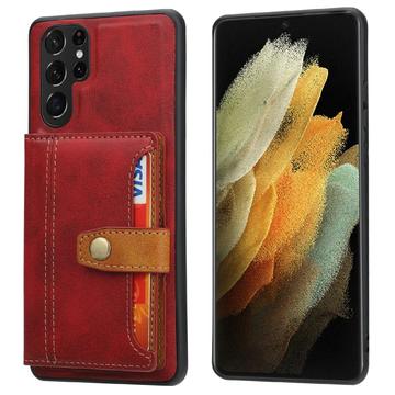 Samsung Galaxy S25 Ultra Retro Style Hoesje met Portemonnee - Rood