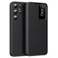 Samsung Galaxy S25 Ultra Smart Clear View Flip Hoesje met kaartsleuf - Zwart