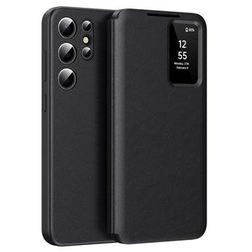 Samsung Galaxy S25 Ultra Smart Clear View Flip Hoesje met kaartsleuf - Zwart