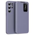 Samsung Galaxy S25 Ultra Smart Clear View Flip Hoesje met kaartsleuf - Grijs Paars