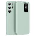 Samsung Galaxy S25 Ultra Smart Clear View Flip Case met kaartsleuf - Lichtgroen