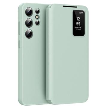 Samsung Galaxy S25 Ultra Smart Clear View Flip Case met kaartsleuf - Lichtgroen
