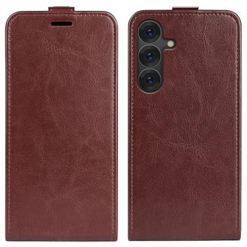 Samsung Galaxy S25 Verticale Flip Hoesje met Kaartsleuf - Bruin