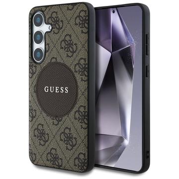 Samsung Galaxy S25+ Guess 4G Rond Patch Classic Logo Hoesje - MagSafe Compatibel - Bruin