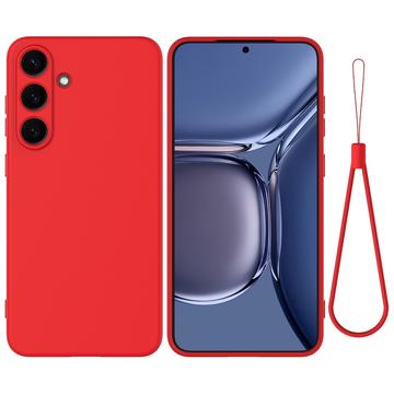 Samsung Galaxy S25+ Vloeibare siliconen hoesje met polsbandje - Rood
