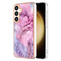 Samsung Galaxy S25+ Marble Pattern Gegalvaniseerd IMD TPU Hoesje - Blauw / Roze