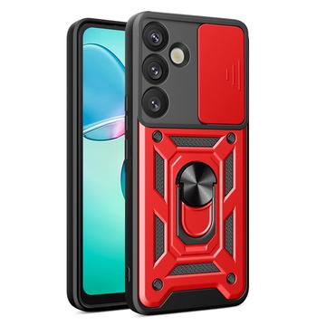 Samsung Galaxy S25+ Roterende ring hybride hoesje met camera schild - Rood