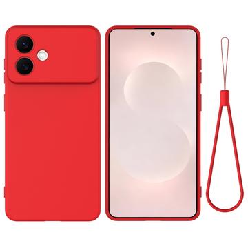 Samsung Galaxy S26 Edge Vloeibare siliconen hoesje met polsbandje - Rood