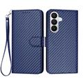 Samsung Galaxy S26 Pro Premium Portemonnee Hoesje met Riem - Koolstofvezel Textuur - Koolstofblauw