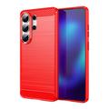 Samsung Galaxy S26 Ultra Geborsteld TPU Hoesje - Koolstofvezel - Rood