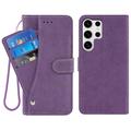 Samsung Galaxy S26 Ultra Elegant Retro Portemonnee Hoesje met Roterende Kaarthouder - Paars