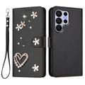Samsung Galaxy S26 Ultra portemonneehoesje met hartjes en bloemen