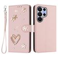 Samsung Galaxy S26 Ultra portemonneehoesje met hartjes en bloemen - Roze