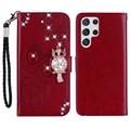 Samsung Galaxy S26 Ultra Uil Strass Portemonnee Hoesje - Rood