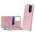 Samsung Galaxy S26 Ultra Smart Clear View Flip Hoesje met kaartsleuf - Roze
