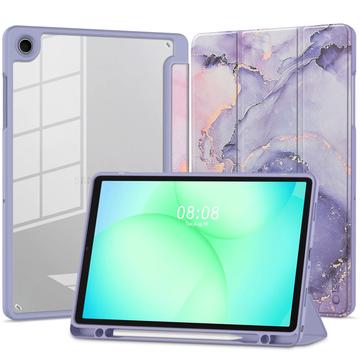 Samsung Galaxy Tab A11+/A9+ Tech-Protect SmartCase Pen Hybrid Tri-Fold Folio Case - Paars Marmer