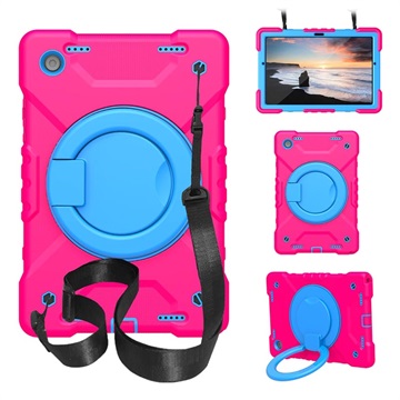 Samsung Galaxy Tab A8 10.5 (2021) Heavy Duty 360 Cover met Polsbandje - Hot Pink / Blauw