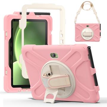 Samsung Galaxy Tab Active5 Pro Heavy Duty 360 Hoesje met Draagriem - Roze / Wit