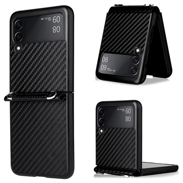 Samsung Galaxy Z Flip3 5G Hoesje met Riem - Carbon Fiber - Zwart