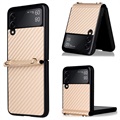 Samsung Galaxy Z Flip3 5G Hoesje met Riem - Carbon Fiber - Goud