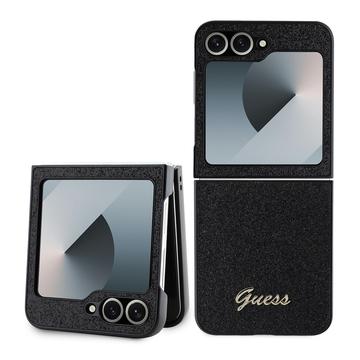Samsung Galaxy Z Flip6 Guess Glitter Flakes Metal Logo Hybride Hoesje - Zwart