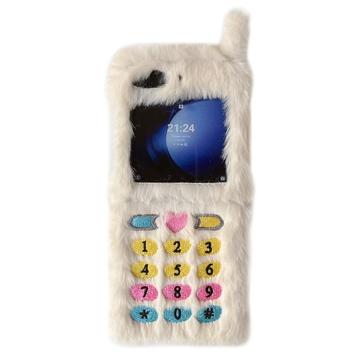 Samsung Galaxy Z Flip6 Retro Pluche Hoesje met Geborduurde Toetsen