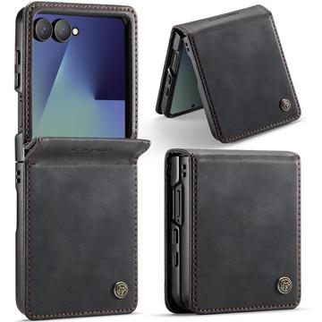 Samsung Galaxy Z Flip7 Caseme 033 Kalf textuur portemonnee hoesje met RFID-blokkering - Zwart