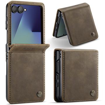 Samsung Galaxy Z Flip7 Caseme 033 Kalf textuur portemonnee hoesje met RFID-blokkering - Koffie