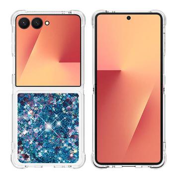 Samsung Galaxy Z Flip7 Glitter Drijfzand TPU Hoesje - Blauwe Harten