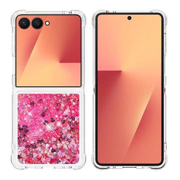 Samsung Galaxy Z Flip7 Glitter Quicksand TPU Hoesje - Roze Harten