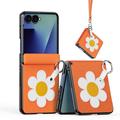 Samsung Galaxy Z Flip8 Dux Ducis Luvy hoesje met vingerring/handband - Oranje / Madeliefje