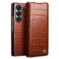 Samsung Galaxy Z Fold6 Qialino Classic Leren Flip Hoesje - Krokodil - Donkerbruin