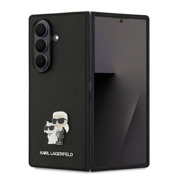 Samsung Galaxy Z Fold7 Karl Lagerfeld Saffiano metalen Karl en Choupette hoesje - Zwart
