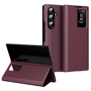Samsung Galaxy Z Fold7 Smart Clear View Flip Hoesje met kaartsleuf - Wijnrood