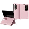 Samsung Galaxy Z Fold8 Smart Clear View Flip Hoesje met kaartsleuf - Roze