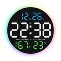Stille LED Wandklok met Digitaal Display en Ambient Light - Zwart