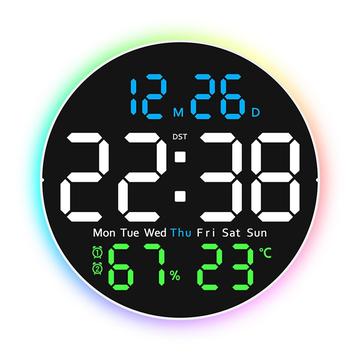 Stille LED Wandklok met Digitaal Display en Ambient Light - Zwart