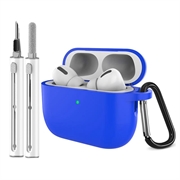 AirPods Pro 3 siliconen hoesje met karabijnhaak en reinigingspen - Blauw