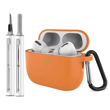 AirPods Pro 3 siliconen hoesje met karabijnhaak en schoonmaakpen - Oranje