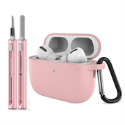 AirPods Pro 3 siliconen hoesje met karabijnhaak en schoonmaakpen - Roze